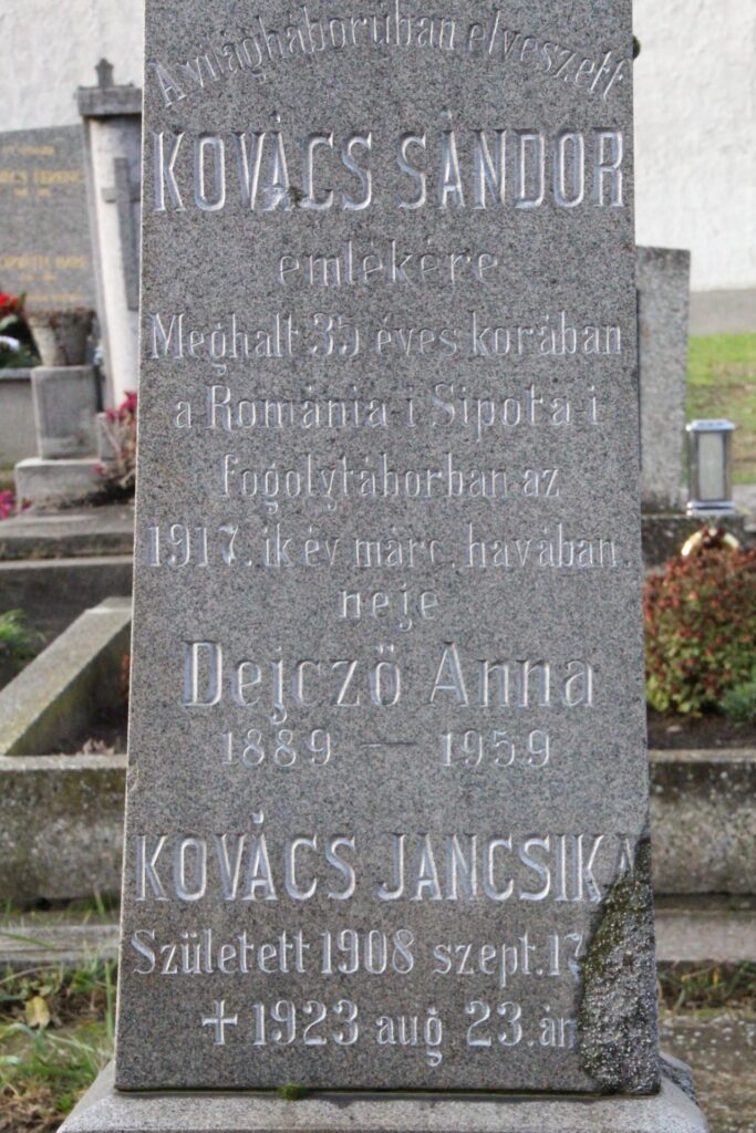 Kovács Sándor az első világháborús katona emlékjele