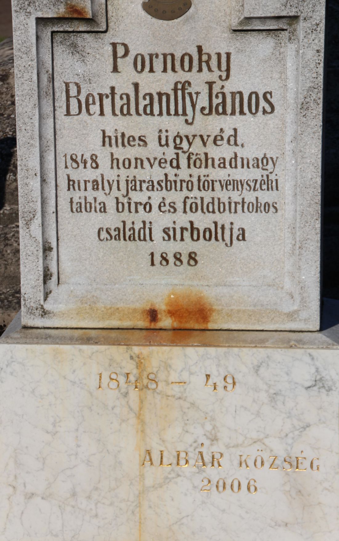 Pornoky Bertalanffy János honvéd főhadnagy sírja