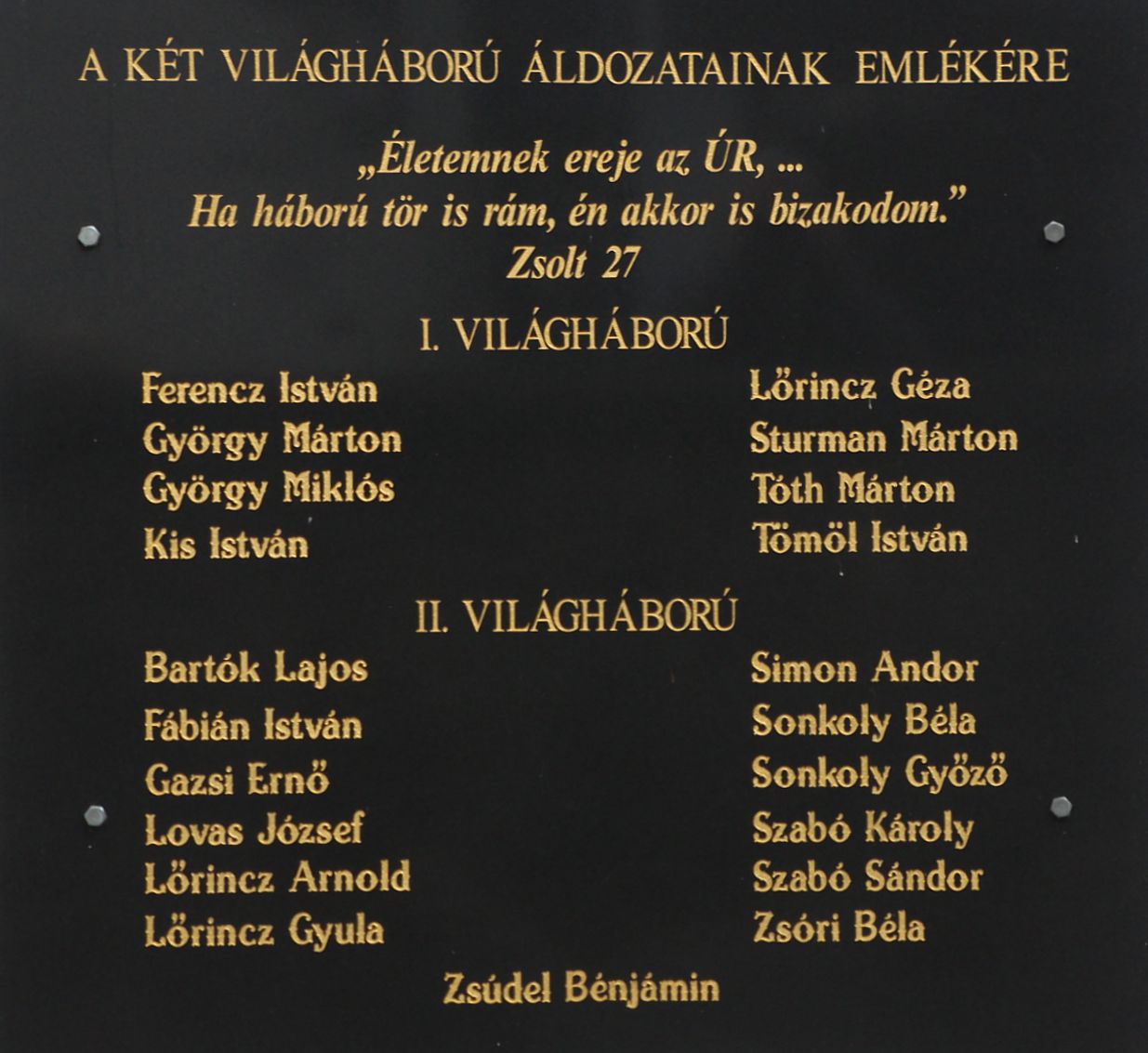 Az 1. és 2. világháború áldozatainak emléktáblája