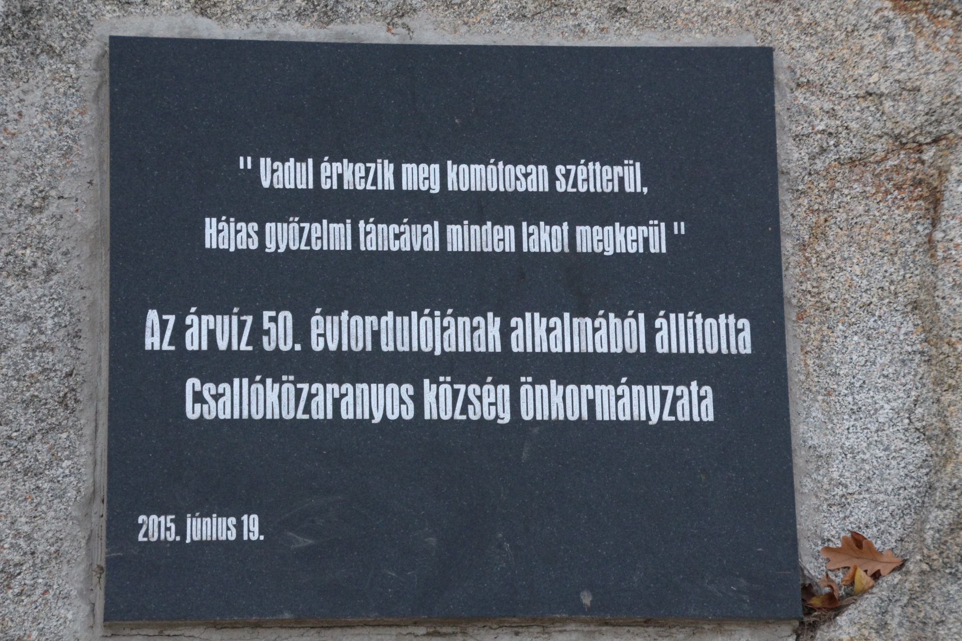 Az árvíz 50. évfordulójának emléktáblája