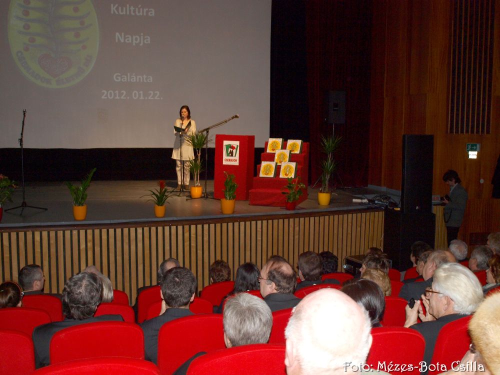 Holop Erzsébet üdvözli a vendégeket a Csemadok nevében
